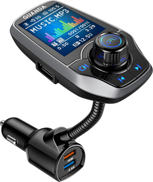Upgraded Bluetooth FM Transmitter for Car, Wireless Radio Adapter Kit with 1.8" Color Display, Fast Charging