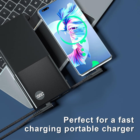 100W USB C to USB C Cable 1ft 3 Pack - 90 Degree Right Angle, Nylon Braided, Fast Charging for MacBook Pro, iPad Pro,