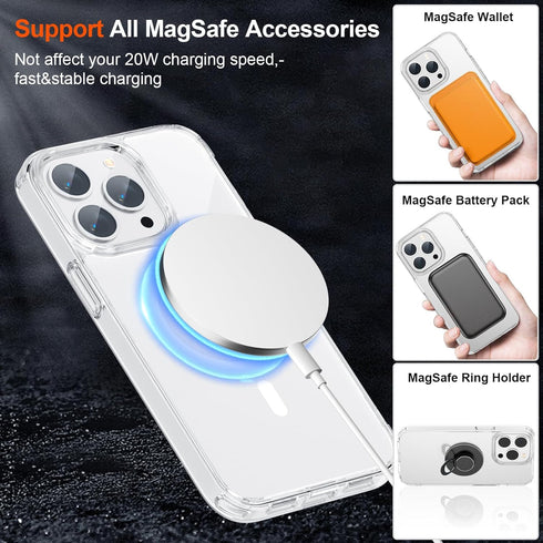 SUPFINE iPhone 12 Pro Max Clear Case, Ultra Slim, Compatible with MagSafe, Never Yellow with 2X Tempered Glass Protector