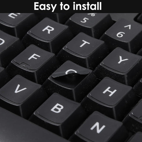 Xinjoduz 4 PCS Universal English Keyboard Letter Stickers, Black Background with White Lettering, Keyboard Stickers