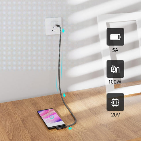 Right Angle 100W PD USB C 3.2 Cable, 20Gbps Data Transfer, 4k Video Output Compatible with Samsung Galaxy S21/S20/S10