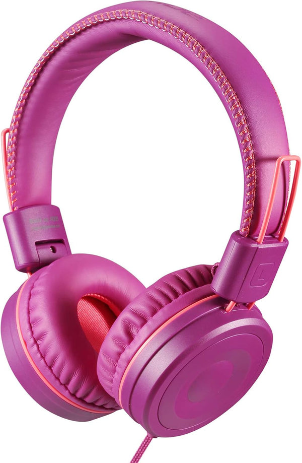 POWMEE M1 Kids Headphones - Foldable, Adjustable, Tangle-Free, On-Ear, 3.5MM Jack, Purple, Perfect for Children.