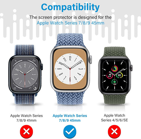 UniqueMe 8 Pack Screen Protector for Apple Watch Series 8/7 45mm, Flexible TPU, Bubble Free, Anti-Scratch HD Clear Cover