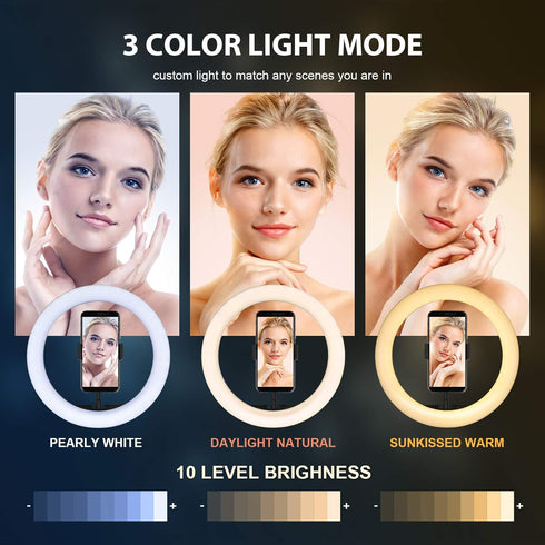 Ring Light with Stand and Phone Holder, 10'' LED Selfie Ring Light with Tripod for Video Recording and Makeup