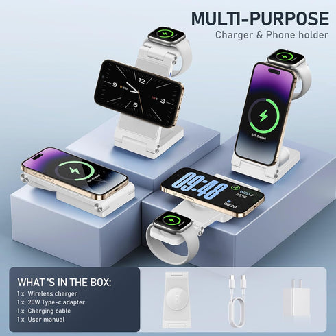 GEJIUCAI 3 1 20W 16 15 14 13 12 Magnetic Wireless Charger Stand, in Foldable Wireless Charging Station with Adapter