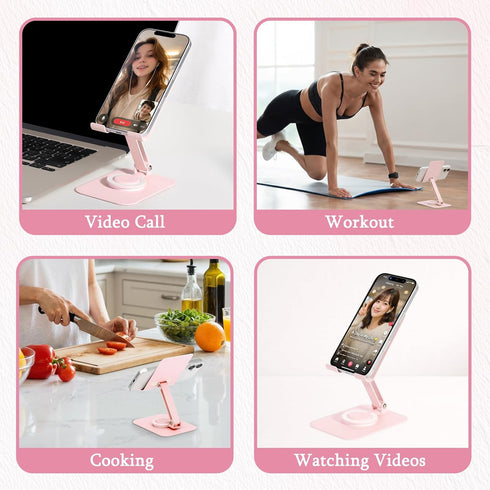 LunaBeam 360 17/16/15/14 S25/S26 10a Adjustable Metal Phone Stand for Desk Foldable Rotating Phone Holder Compatible