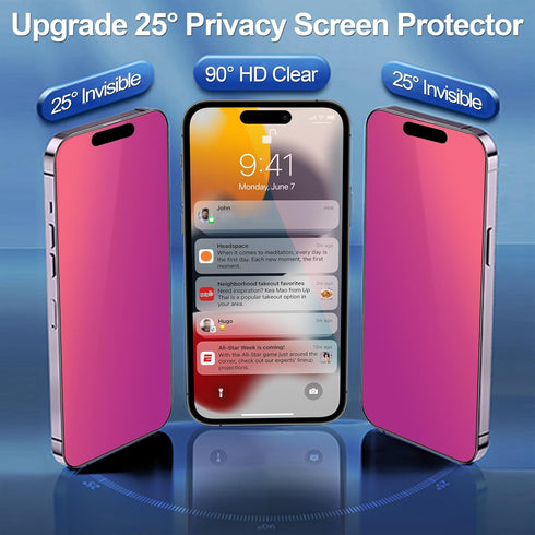 2 Pack Privacy Screen Protector for iPhone 15 Pro Max and iPhone 15 Plus, Gradient Colorful 25 Degree Anti-Spy Tempered
