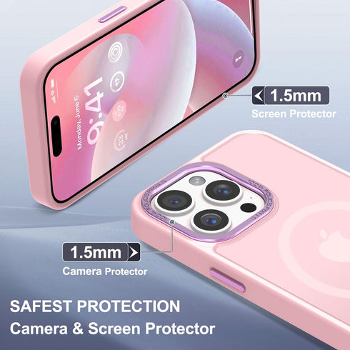 Upgraded Magnetic Slim Translucent Case for iPhone 15 Pro Max, Compatible with MagSafe, Tender Pink