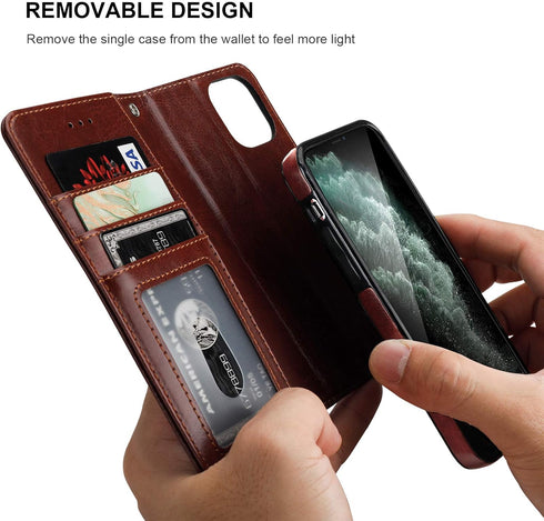 Bocasal Wallet Case for iPhone 11 Pro with Card Holder, PU Leather, Magnetic Detachable Kickstand, Shockproof, Wrist
