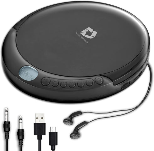 Deluxe Products CD Player Portable with 60 Second Anti Skip, Stereo Earbuds, Includes Aux