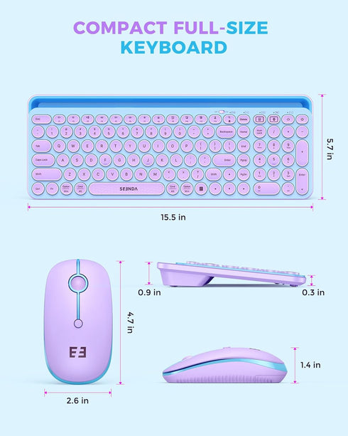 seenda Bluetooth Keyboard and Mouse for iPad, Multi-Device Wireless Keyboard Mouse with Tablet Holder, Blue & Purple