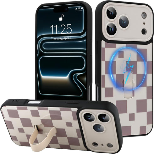 LEOMAKRON for iPhone 17 Pro Max Case with Finger Strap Kickstand,Compatible with MagSafe,Cute