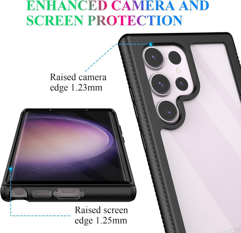 wahhle Samsung Galaxy S23 Ultra Case, Built-in Screen Protector, Full Body Shockproof Slim Fit Bumper Cover, Black/Clear