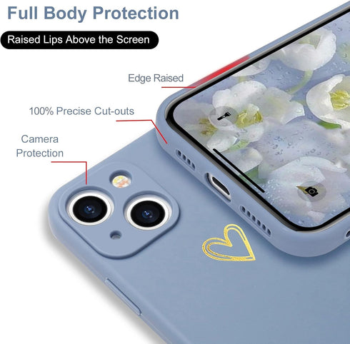 Cute Slim Shockproof iPhone 13 Case in Blue Grey with Wireless Charging Support and Protection.
