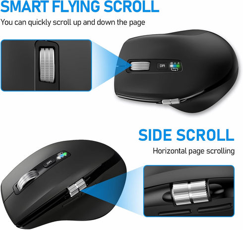 INFINMIND 4-Level Wireless Bluetooth Side Scroll Mouse with Multi-Device, Ergonomic Computer Mice with Smart Flying