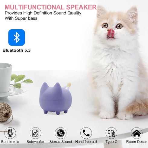 2PCS Cute Bluetooth Speaker, Mini Cat Portable Wireless Speakers with Stereo Sound, 40H Playtime (Purple)