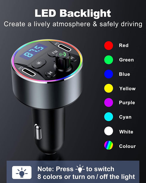 Dual PD 40W Type-C USB Car Charger, Bluetooth 5.3 FM Transmitter for Car with Microphone & HiFi Sound MP3 Music Player