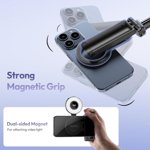ULANZI JJ03 17/16/15/Android, 360 Magnetic Phone Tripod, Portable Selfie Stick Tripod for Magsafe with Remote, Mini
