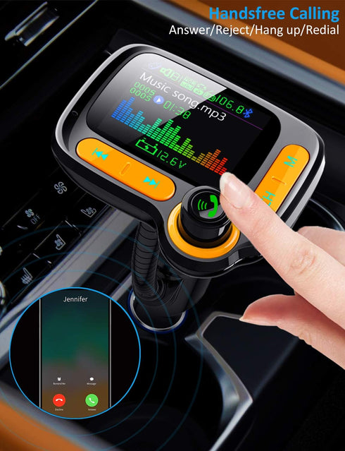 Bluetooth FM Transmitter Car Adapter,Support Wireless Handsfree Call and MP3 Music/APP Audio Play,1.8" Color Screen,3 USB Charger,3.5mm AUX Port,Compatible with iPhone,iPad,Samsung and More