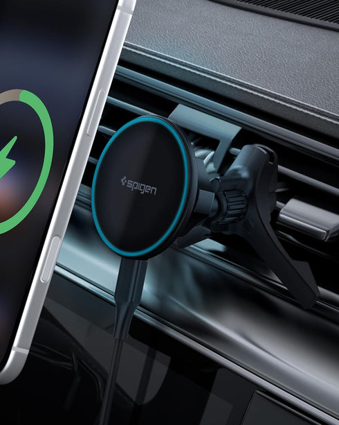 Spigen Essential MagFit Qi2 Ultra-Thin 15W MagSafe Car Mount Charger with Airboost &