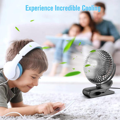HONYIN 720° Rotation Small Desk Clip-on Fan, 3 Speeds Quiet Personal Cooling Fan for Bedroom and Office