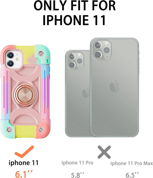 MARKILL Cute Military Grade Drop Protection Case for iPhone 11, 6.1 Inch, with 360° Rotate Ring Stand, Rainbow Pink