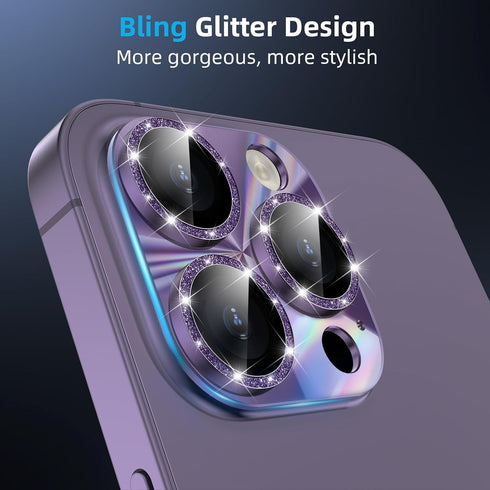 YWXTW Camera Lens Protector for iPhone 14 Pro Max/iPhone 14 Pro, 5X Strengthen Tempered Glass (Purple Glitter)