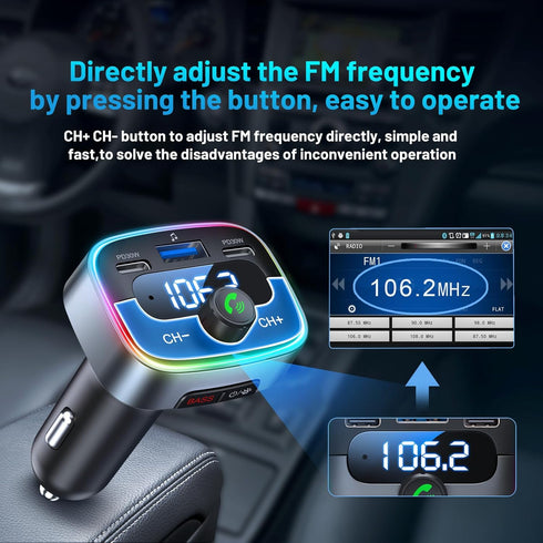 HUNDRUP 5.4 60W Player,7 Bluetooth Car Adapter Charging USB Bluetooth Adapter for Car,Wireless Fm Transmitter