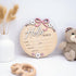 6 Inch Wooden Baby Announcement Sign Round Birth Stat Plaque with Floral and Bow Design (Hello World)