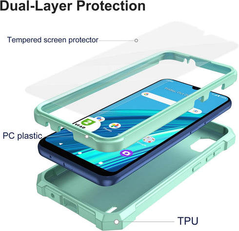 Ailiber Cricket Debut S2 Phone Case, Heavy Duty Protective Cover with Screen Protector, Mint Green