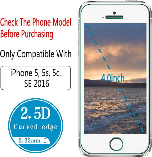 HPTech 2-Pack Tempered Glass for iPhone SE 2016, iPhone 5S, iPhone 5, iPhone 5C Screen Protector, Easy to Install,
