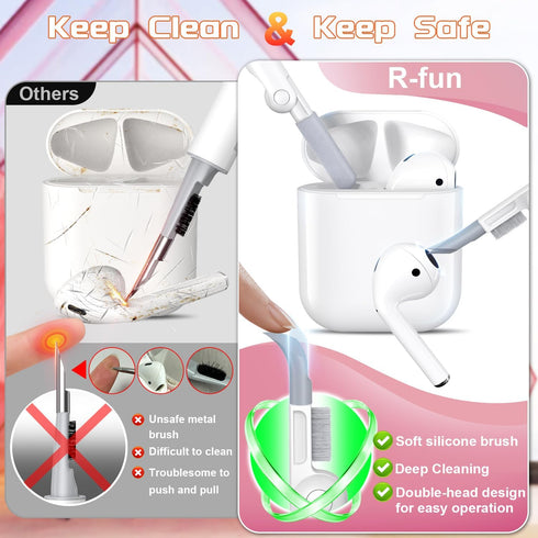 R-fun AirPods 2nd Generation Charging Case Cover, Full Drop Protection with Cleaner Kit & Keychain, White/Lavender