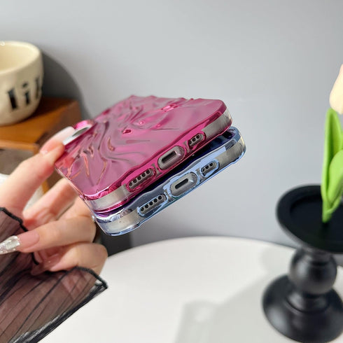 Caseative iPhone 13 Case - Pleated Water Ripple Chrome Plating, Electroplated Wave Pattern, Soft, Gold.
