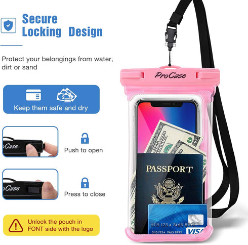 ProCase Waterproof Phone Pouch for Snorkeling, Underwater Dry Bag for iPhone 15 14 13 Pro Max and Galaxy S24 (2 Pack)