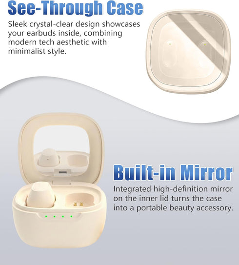 STUPIDYIN 5.3 30H IP54 Wireless Earbuds, Bluetooth Headphones with Makeup Mirror Charging Case, Semi-Transparent