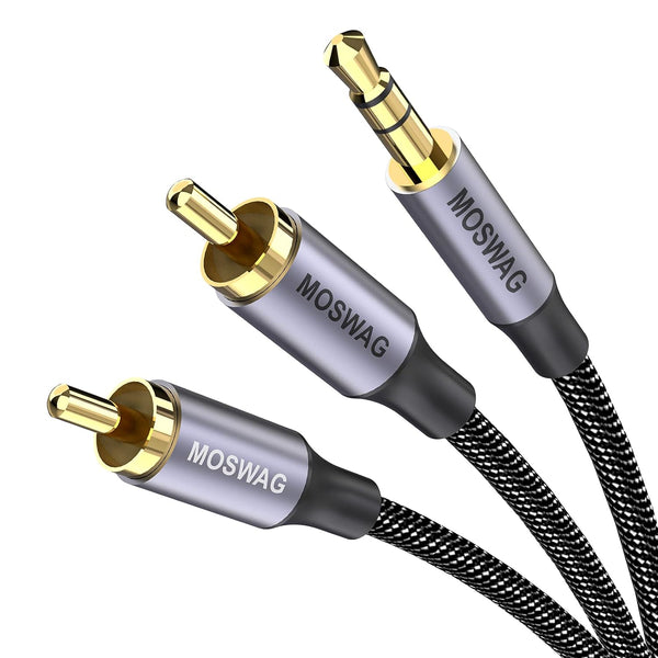 MOSWAG RCA Cable, 2RCA to 3.5mm Audio Cable 10ft/3M Hi-Fi Sound Nylon-Braided RCA to AUX Audio Cable for DJ Controller