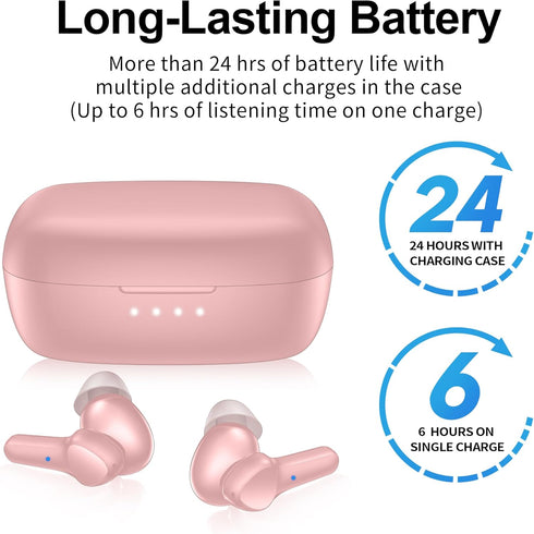 Pink Wireless Earbuds, Bluetooth 5.3 Headphones with Immersive Sound, Hi-Fi Stereo, IPX8 Waterproof, 4 Mics Noise