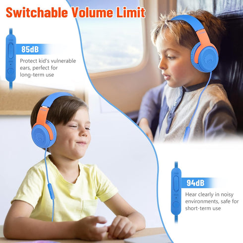 Shop rockpapa Share 1 Kids Headphones: Wired, Microphone, 85dB/94dB Volume Limit, Foldable, Cute for School/Travel,
