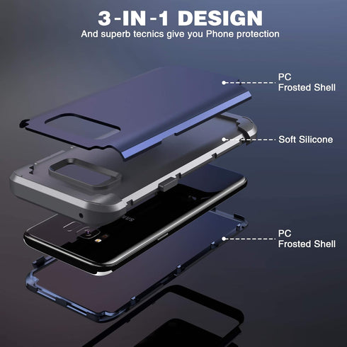 IDweel for Galaxy S8 Case, Blue for Men Guys, 3 in 1 Shockproof Slim Hybrid Heavy Duty Protection Hard PC Cover Soft
