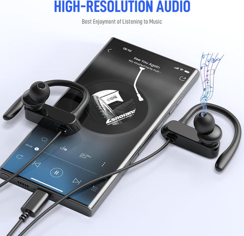 USB C Headphones Over Ear Hooks for iPhone 15 Pro Max Plus, Wired Earbuds with Loops Mic for Samsung Galaxy