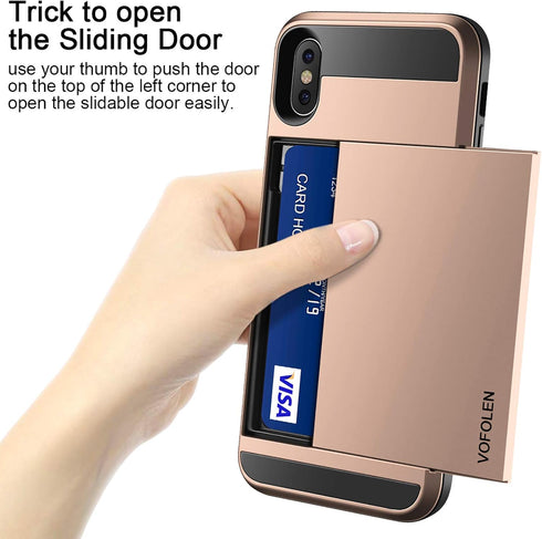 Vofolen Case for iPhone Xs Max, Wallet Card Holder Sliding Cover, Dual Layer Protective Hard Shell Hybrid TPU