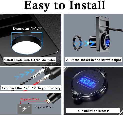 BATIGE PD 45W USB C Quick Charger 18W USB 3.0 Charger Socket Waterproof with Switch for 12V/24V Car Boat Marine