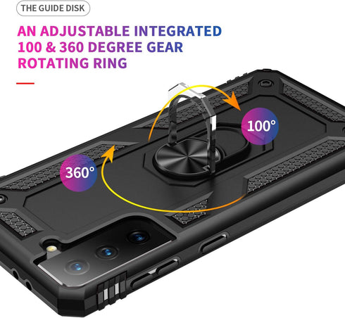 Androgate Military-Grade Metal Ring Holder Case for Samsung Galaxy S21 Plus 5G, Shockproof Cover with HD Protectors
