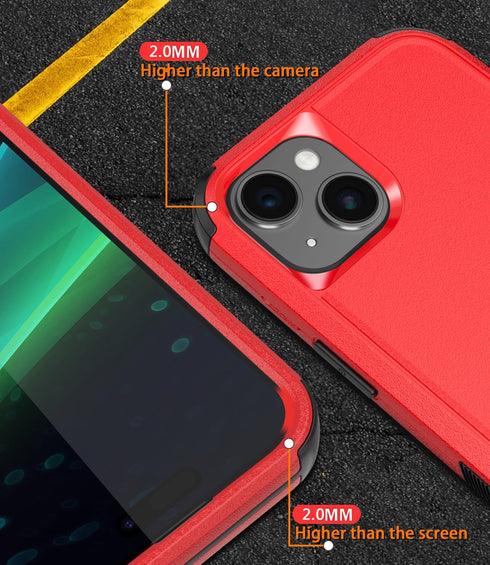 Diverbox Heavy Duty iPhone 15 Case (Red) - Shockproof, Dropproof, with Tempered Glass Screen Protector, 6.1 inch.