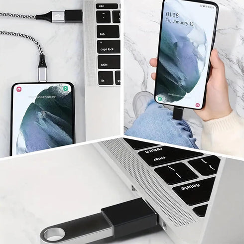 USB to USB C Adapter 4-Pack, 2 Type C Female to A Male & 2 USB C Male to USB Female for Apple Watch, iPhone