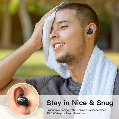 Black True Wireless Earbuds - Bluetooth Headphones with Microphone, Extra Bass, 36H for Workout (Charging Case Included)