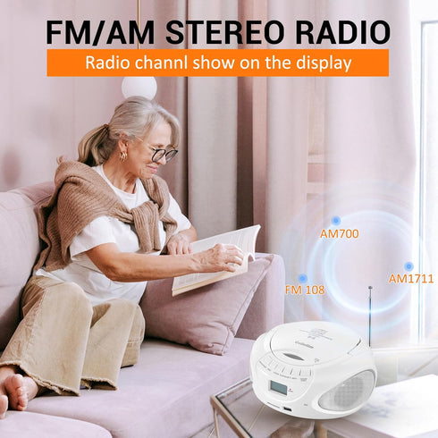 Gelielim Portable CD Player Boombox with AM/FM Radio, Bluetooth Speaker, Supports CD/USB/SD/BT/AUX, Gifts for Parent