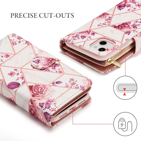 UEEBAI 15, Wallet Case for iPhone PU Leather Case Magnetic Closure Handbag Zipper Pocket Case Kickstand Card Slots