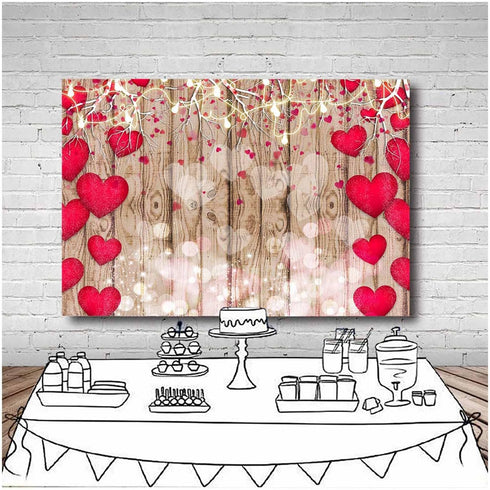 Red Love Heart Valentine's Day Vintage Rustic Wood Theme Photography Backdrops 7x5ft for Parties