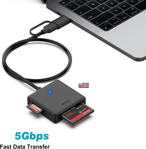 BENFEI 4in1 USB USB-C to SD Micro SD MS CF Card Reader Adapter, Compatible with iPhone 15 Pro/Max, MacBook Pro/Air